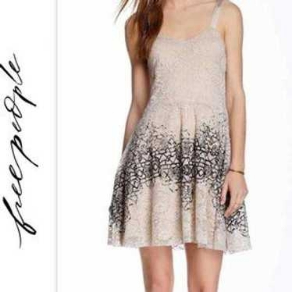 Free People Beige and Black Lace Mini Dress